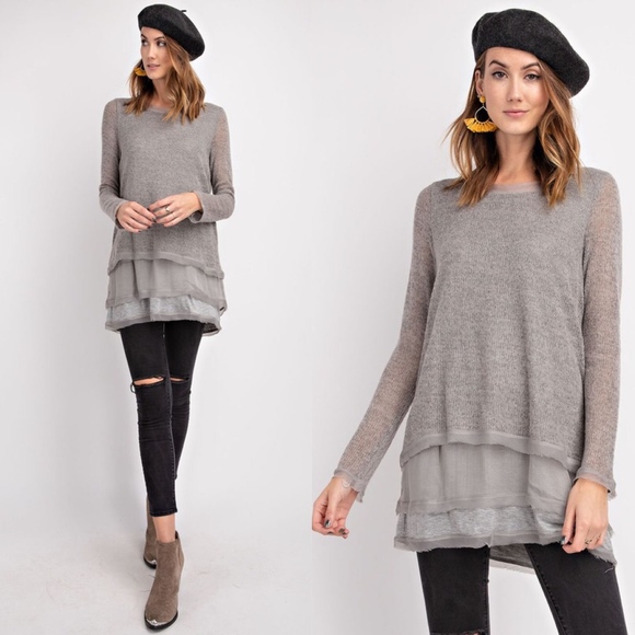 PHOEBE Layered Tunic Top - H. GREY - Picture 2 of 3